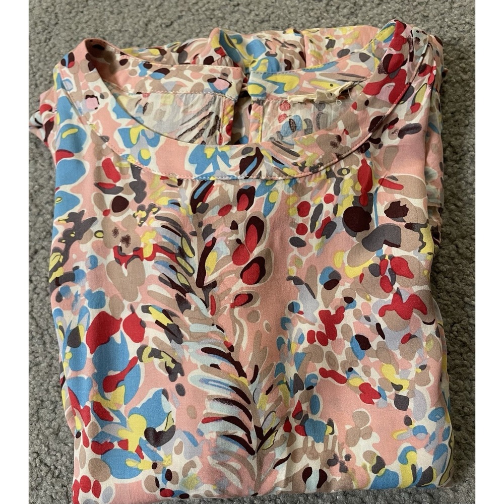 OTT Tiered Floral Babydoll Mini Dress Sz M Pink Ruffles Peasant Boho Beach - Picture 11 of 11